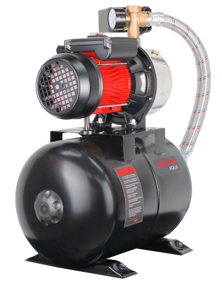 Насосная станция автоматическая Verton AQUA PS1200SB/24(Нержав.сталь. корпус,1200Вт,230В/50Гц,Qmax 55л/мин,V24л,max забор 9м,Hmax50м,Øвх./вых.1",Р 1,5-3 бар,Tmax жидк. 0-60°C,соед.шланг 32 мм,встр.эжектор,крыльчатка PPO,кнопка питания сети)