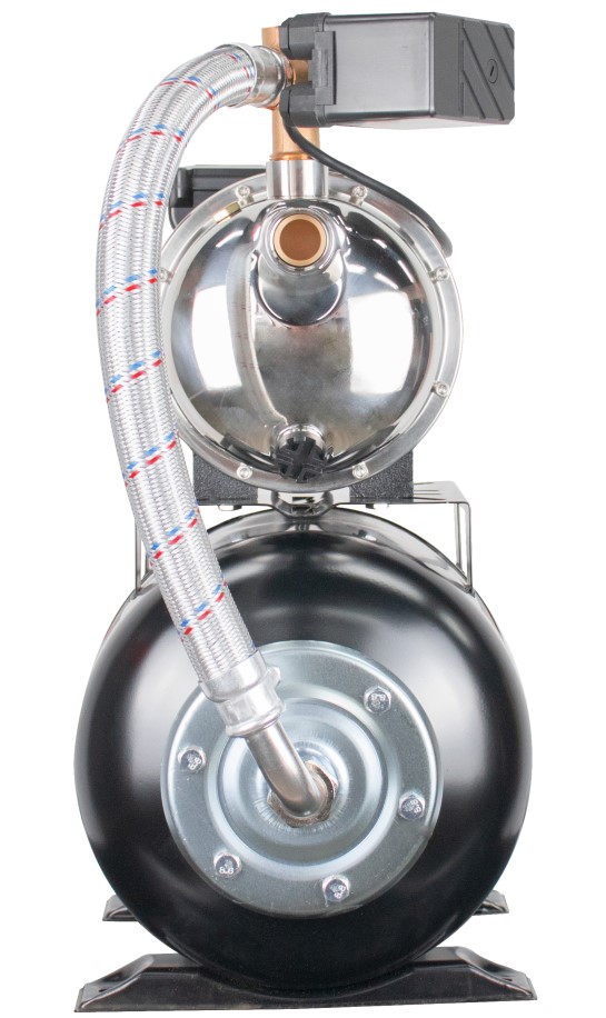 Насосная станция автоматическая Verton AQUA PS1200SB/24(Нержав.сталь. корпус,1200Вт,230В/50Гц,Qmax 55л/мин,V24л,max забор 9м,Hmax50м,Øвх./вых.1",Р 1,5-3 бар,Tmax жидк. 0-60°C,соед.шланг 32 мм,встр.эжектор,крыльчатка PPO,кнопка питания сети)
