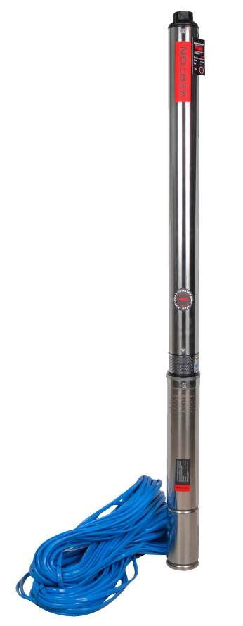 Скважинный центробежный многоступенчатый насос Verton AQUA DW105/750V (750Вт,230В/50Гц,Qmax 80л/мин, Hmax 105м,Ø76мм,верх.забор,P 10,6 бар, глуб.70 м,подкл.1",мин диам.скважины 100мм,дл.кабеля 50м,24 крыльч.,корпус из нерж.ст,медн.обмотка)
