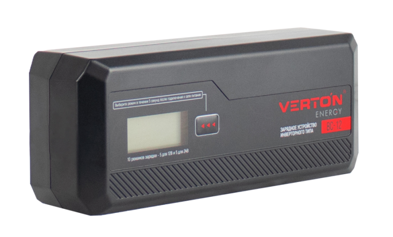 Зарядное устройство VERTON  Energy BC-12 (230/50 В/Гц, мощн. 80Вт. напряж. аккум. 12/24 В,емкость обсл. аккум.20-150Ач,заряд. ток 12А, раб. темп. (-20) - (+40) С, LCD) 10 шт/уп