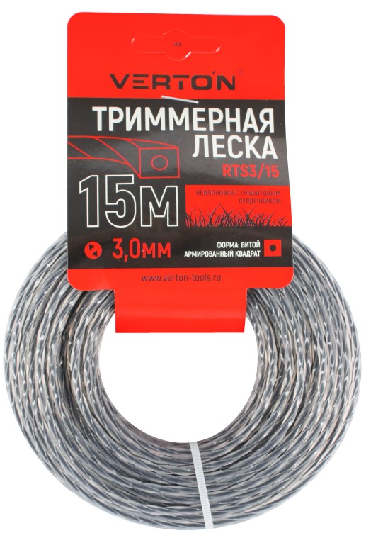Триммерная леска RTS 3/15 VERTON GARDEN (3 мм; 15 м; витой квадрат, нейлон с графитовым сердечником)