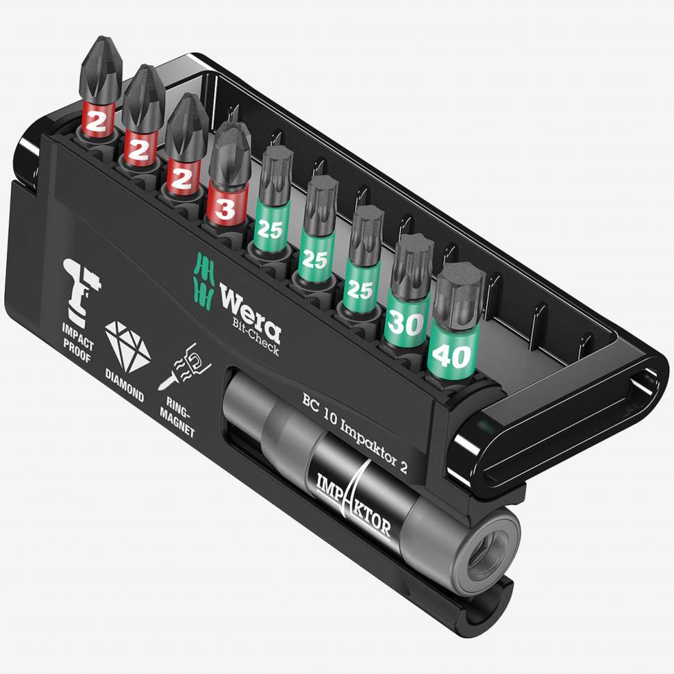 Набор насадок и держателей Импактор (10шт.) 8751/67 -9/IMP DC 25MM BITS/ WERA