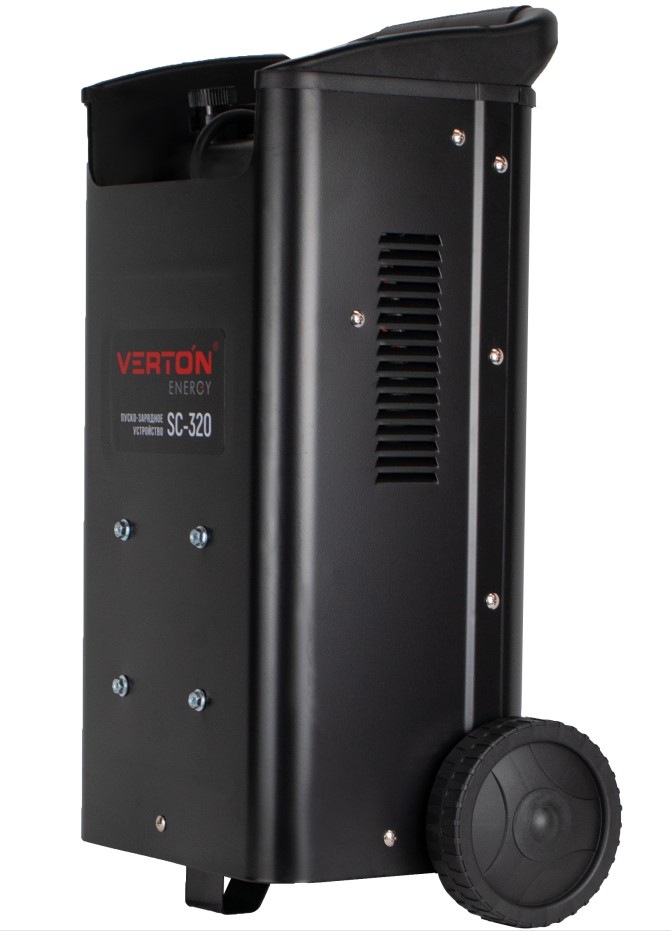 Пуско-зарядное устройство VERTON Energy SC-320 (напр.сети 230/50 В/Гц,напр.АКБ 12/24В,емкость зар. АКБ (мин/макс)20-500 Ач,макс. ток зарядки/запуска 45А/240А,WET,12В потр.мощн.1,92/3,84кВт,5 реж. зар,IP20)