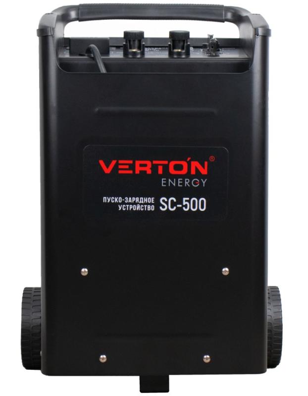 Пуско-зарядное устройство VERTON Energy SC-500 (напр.сети 230/50 В/Гц,напр. АКБ 12/24В,емкость зар. АКБ (мин/макс)20-800 Ач,ток зар/зап. 75A/500А,WET,12В потр.мощн.3,0/6,0кВт,6 реж. зар,IP20)
