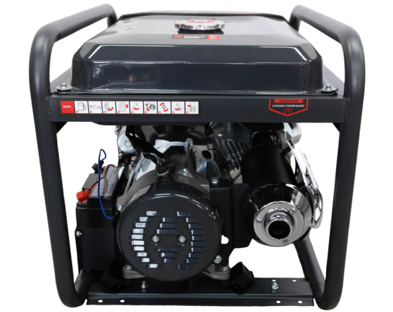 Генератор бензиновый VERTON POWER GG7500ES (6,0/6,5кВт,230В,17л.с.,445см3,Цифр.дисплей(вольтметр,частота,моточасы),хром. глушитель,электростартер+ручной старт,DC12В,розетки 1*16А+1*32А+вилка,бак 22л,медь,АКБ12V 18Ah,силовая вилка,колеса-ручки)