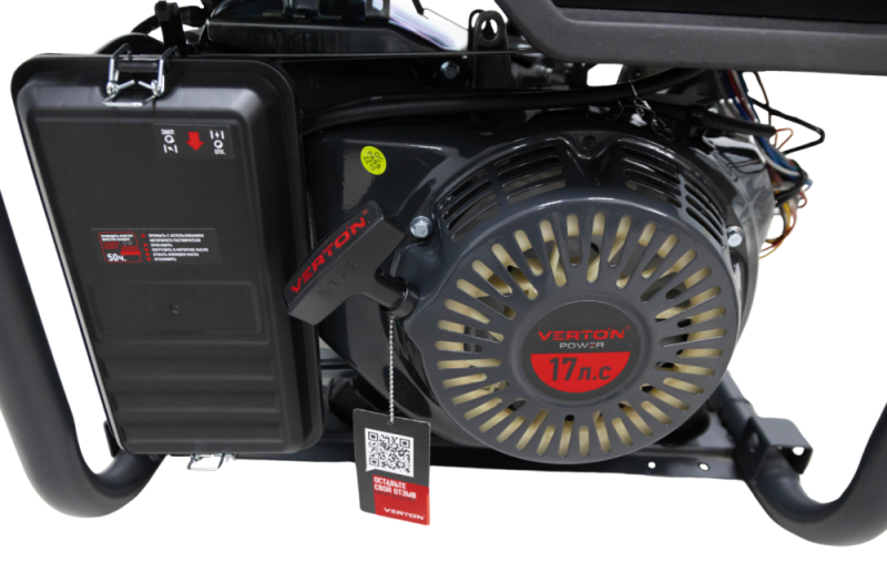 Генератор бензиновый VERTON POWER GG7500ES (6,0/6,5кВт,230В,17л.с.,445см3,Цифр.дисплей(вольтметр,частота,моточасы),хром. глушитель,электростартер+ручной старт,DC12В,розетки 1*16А+1*32А+вилка,бак 22л,медь,АКБ12V 18Ah,силовая вилка,колеса-ручки)