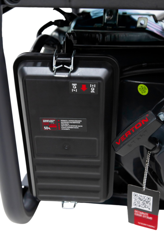 Генератор бензиновый VERTON POWER GG7500ES (6,0/6,5кВт,230В,17л.с.,445см3,Цифр.дисплей(вольтметр,частота,моточасы),хром. глушитель,электростартер+ручной старт,DC12В,розетки 1*16А+1*32А+вилка,бак 22л,медь,АКБ12V 18Ah,силовая вилка,колеса-ручки)