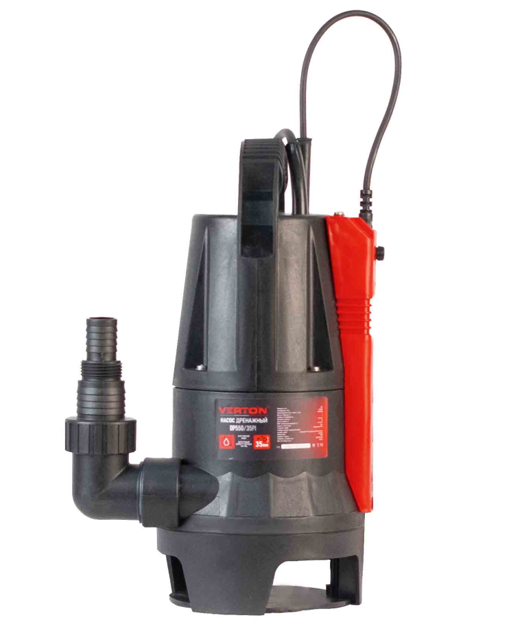 Дренажный насос фекальник для грязной воды Verton AQUA DP550/35PI (мощн.550Вт.,напр. 230/50 В/Гц.,макс. выс.7 м.,произв.190 л/мин.,макс.темп. 35.,IPX8.,нижн.забор воды.,диаметр частиц 35мм.,пластик.корпус,поплавок-АкваСенсор) - 4 шт/кор.