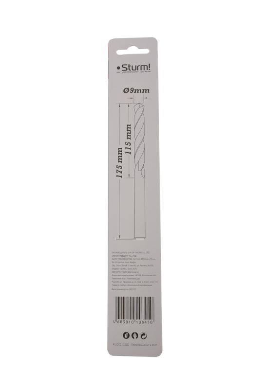 Сверло по металлу Sturm! 9,0х175 мм, сталь HSS, удлинен., 118° ,блистер 1 шт