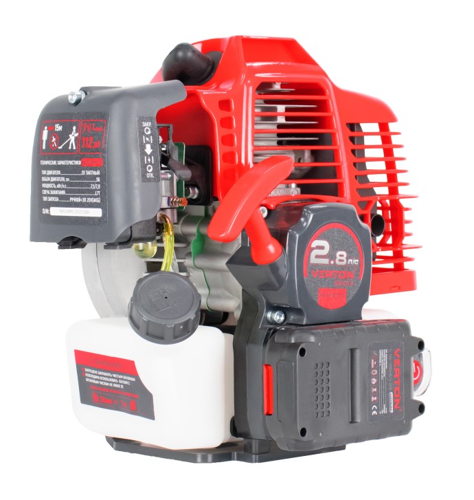 Триммер бенз. VERTON garden BR-560M Professional (Электрозапуск, V двигателя 56 см3,мощность 2.8 л.с./2.1 кВт,профессиональный ранец,цельная штанга,диск 40т,катушка) + Диск для триммера VERTON DOUBLE MOWING TD02 (внеш. Ø 255 мм, посад. Ø 25.4 мм, 40