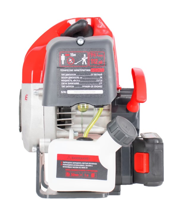 Триммер бенз. VERTON garden BR-560M Professional (Электрозапуск, V двигателя 56 см3,мощность 2.8 л.с./2.1 кВт,профессиональный ранец,цельная штанга,диск 40т,катушка) + Диск для триммера VERTON DOUBLE MOWING TD02 (внеш. Ø 255 мм, посад. Ø 25.4 мм, 40