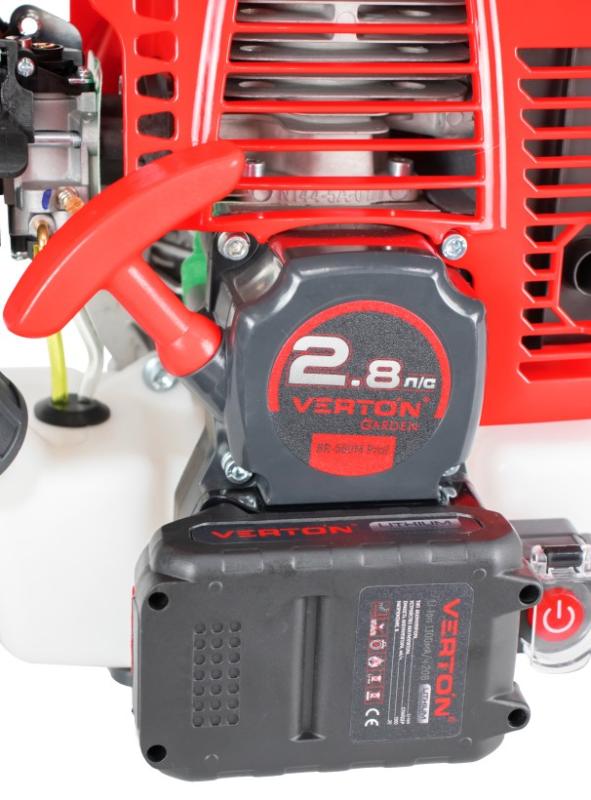 Триммер бенз. VERTON garden BR-560M Professional (Электрозапуск, V двигателя 56 см3,мощность 2.8 л.с./2.1 кВт,профессиональный ранец,цельная штанга,диск 40т,катушка) + Диск для триммера VERTON DOUBLE MOWING TD02 (внеш. Ø 255 мм, посад. Ø 25.4 мм, 40
