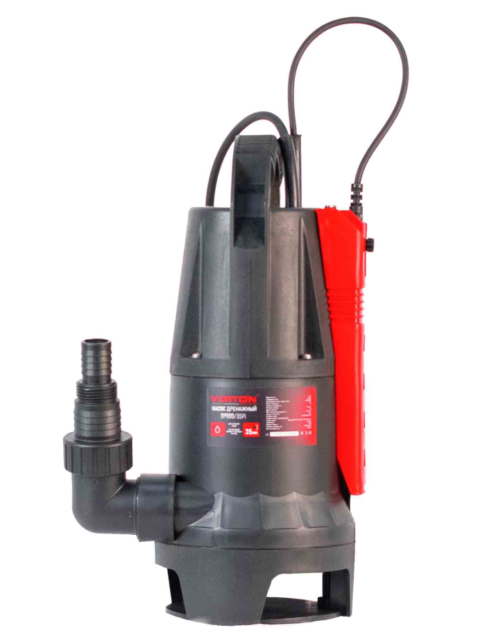 Дренажный насос фекальник для грязной воды Verton AQUA DP900/35PI (мощн.900Вт.,напр. 230/50 В/Гц.,макс. выс.8 м.,произв.250 л/мин.,макс.темп. 35.,IPX8.,нижн.забор воды.,диаметр частиц 35мм.,пластик.корпус,поплавок-АкваСенсор) - 4 шт/кор.