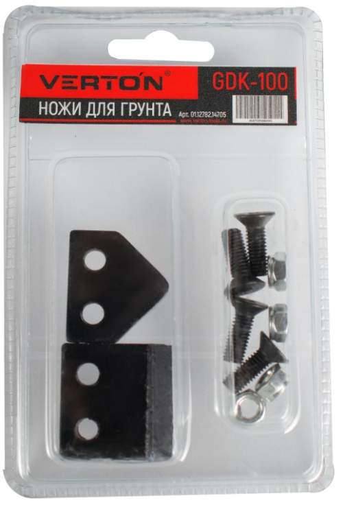 Ножи для грунта VERTON GDK-100 (прямые ножи,2 шт/уп, ДШВ 30*30*4 мм, кол-во винтов 4, рез ножа 5*0,8*12, посадочн. отв. 2, расстояние между посадочн. отв. 16 мм)