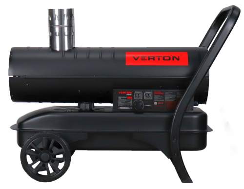 Дизельная тепловая пушка Verton Air DH-24DM (Непрям.нагрев,24кВт,750м3/ч,1.5кг/ч,бак 38л,D выхл.трубы 110мм,цифр.дисплей,манометр,защита от перегрева,колеса,дизель/керосин)