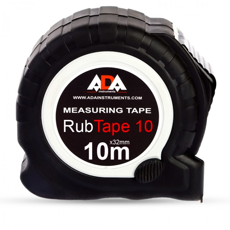 Рулетка ударопрочная ADA RubTape 10 с полимерным покрытием ленты (сталь, с двумя СТОПами, 10 м*25мм)
