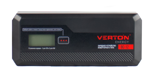 Зарядное устройство VERTON  Energy BC-12 (230/50 В/Гц, мощн. 80Вт. напряж. аккум. 12/24 В,емкость обсл. аккум.20-150Ач,заряд. ток 12А, раб. темп. (-20) - (+40) С, LCD) 10 шт/уп