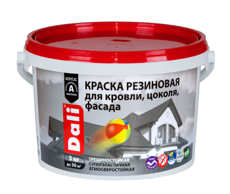 Краска  резиновая для кровли, цоколя, фасада (коричневый) "DALI", 3,0 кг//Рогнеда