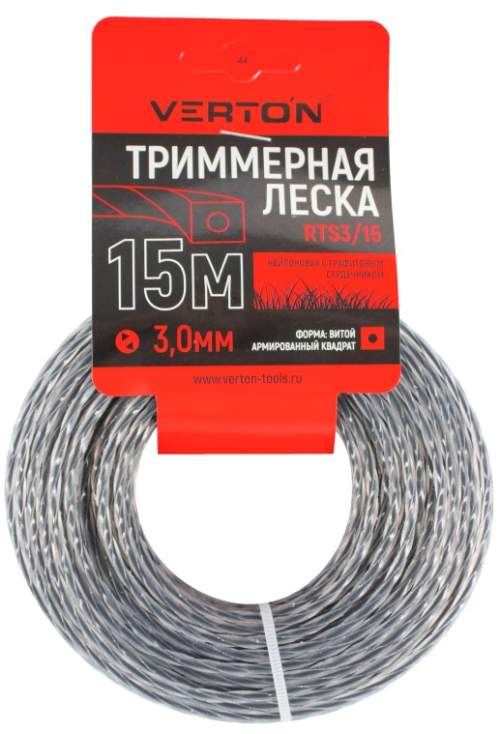 Триммерная леска RTS 3/15 VERTON GARDEN (3 мм; 15 м; витой квадрат, нейлон с графитовым сердечником)