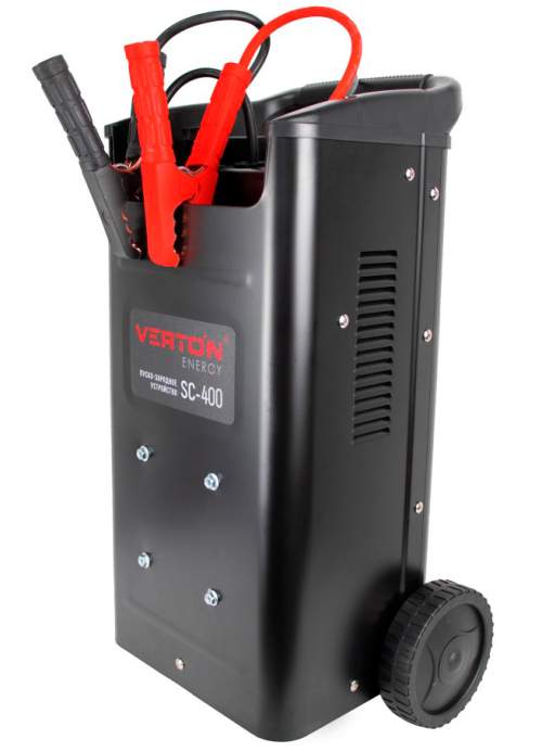 Пуско-зарядное устройство VERTON Energy SC-400 (напр.сети 230/50 В/Гц,напр.АКБ 12/24В,емкость зар. АКБ (мин/макс)20-700 Ач,макс.ток зар/зап. 60A/360А,WET, 12В потр.мощн.2,4/4,8кВт,5 реж. зар,IP20)