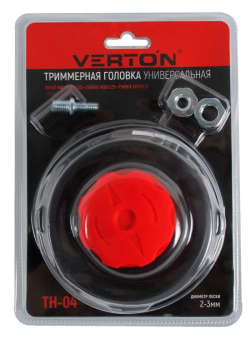 Головка триммерная TH04 VERTON GARDEN М10*1,25 LH (полуавтомат, быстрозажимная, М10*1,25 LH; Ø лески 2-3 мм, в компл. переходники М8*1,25 LH; М12*1,5; винт М8-М10*1,25 LH, повышенная прочность, PA)