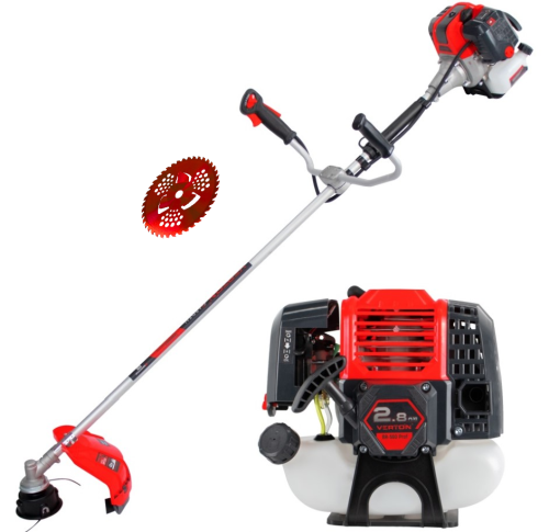 Триммер бенз. VERTON garden BR-561 Professional (V двигателя 56 см3,мощность 2.8 л.с./2.1 кВт,профессиональный ранец,разборная штанга,диск 40т,катушка) + Диск для триммера VERTON DOUBLE MOWING TD02 (внеш. Ø 255 мм, посад. Ø 25.4 мм, 40 зуб, напайки п